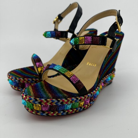 Louboutin Metallic Rainbow Spike Wedges - Size 40 - Picture 4 of 8
